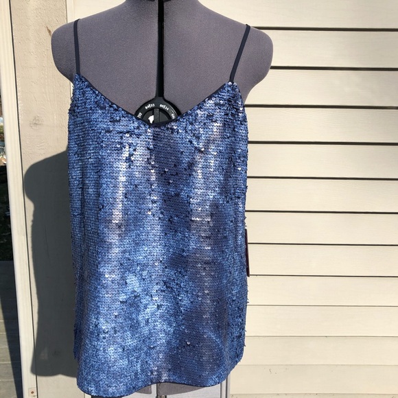 VINCE CAMUTO NWT mystic sea blue all over sequin camisole v-neck tank top, XS - Picture 6 of 14